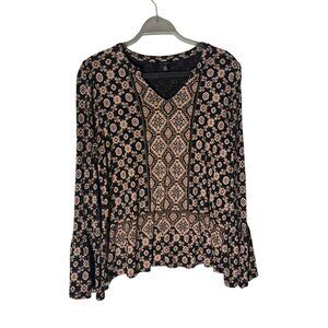 Lucky Brand Floral Long Sleeve Cotton/Modal Peplum Top Size M